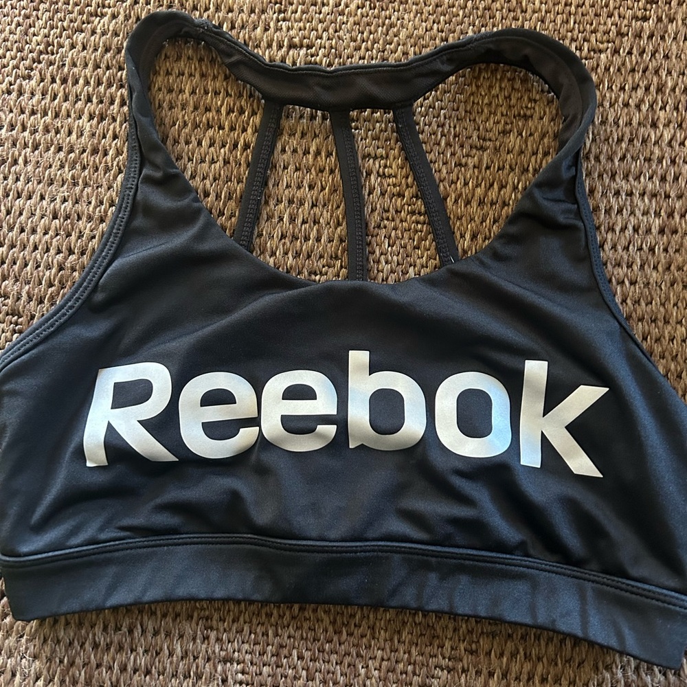 Reebok Black Sports Bra with White Logo